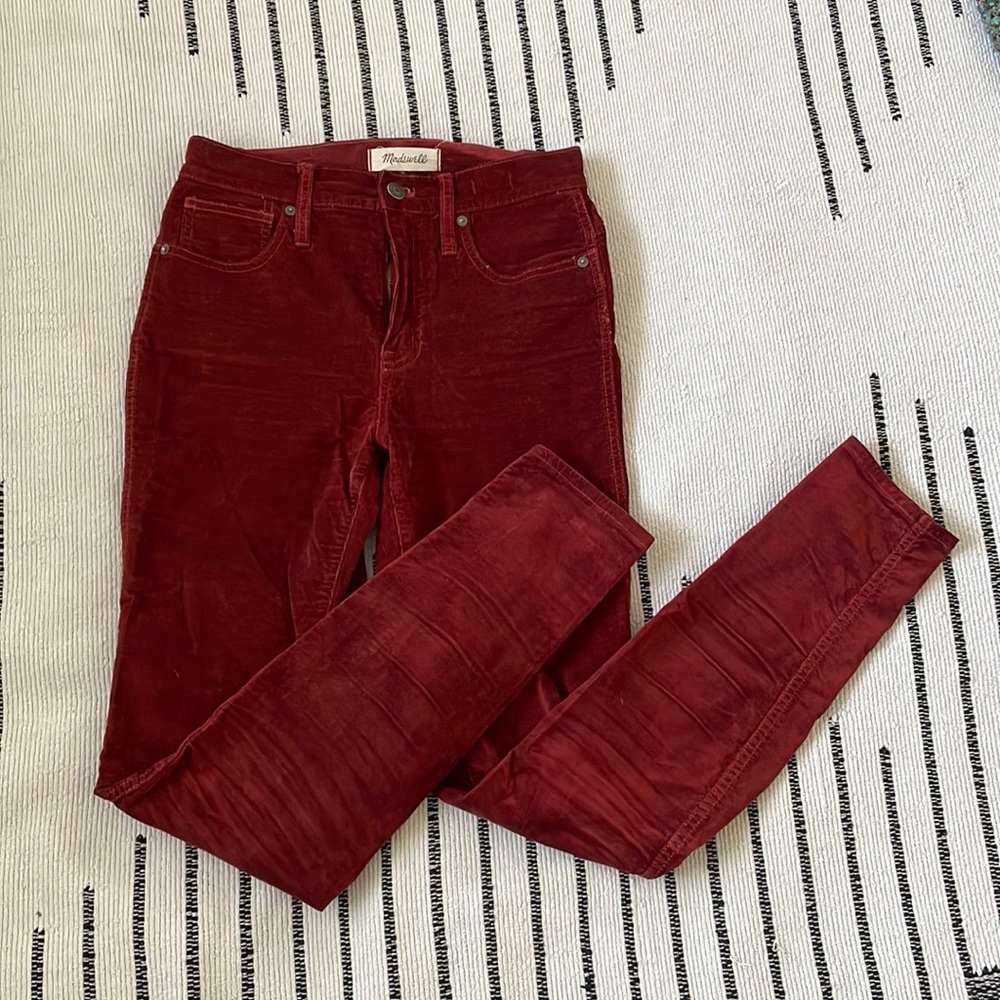 Madewell 10” High Rise Skinny Burgundy Corduroy Pants TALL